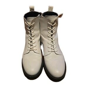 Combat Boots Leather Sam Edelman Women's 7.5 Nina Bright White Bally Lace zip Up